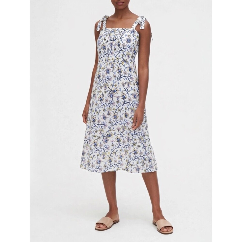 NWT GAP Floral Tie Strap Midi Dress White Blue Botanical Sundress Lined Size 16